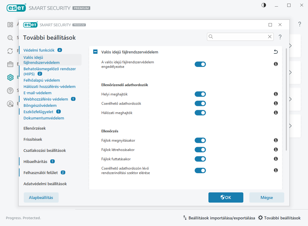 Valós idejű fájlrendszervédelem Valós idejű fájlrendszervédelem