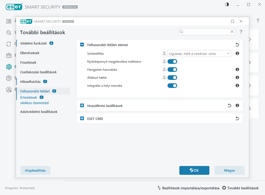 Felhasználói felület elemei Felhasználói felület elemei