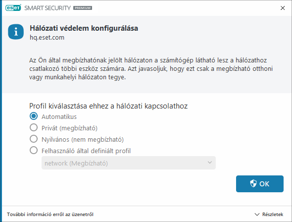 Észlelt hálózati kapcsolat Észlelt hálózati kapcsolat