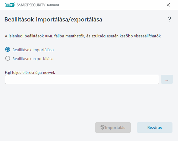 Beállítások importálása és exportálása