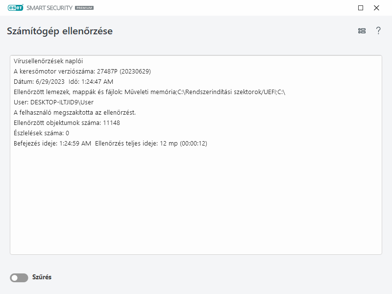 Számítógép-ellenőrzés naplója Számítógép-ellenőrzés naplója