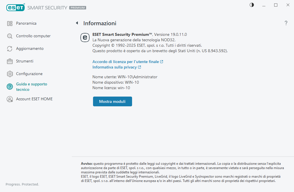 Dettagli sulla versione installata Dettagli sulla versione installata