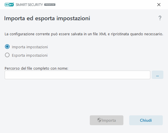 Importa ed esporta impostazioni