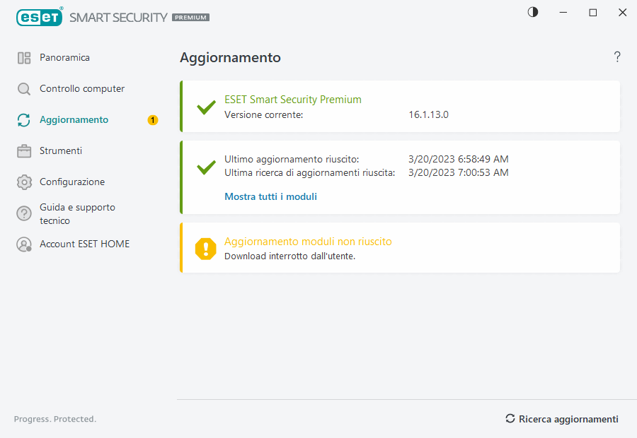 Aggiornamento moduli non riuscito Aggiornamento moduli non riuscito