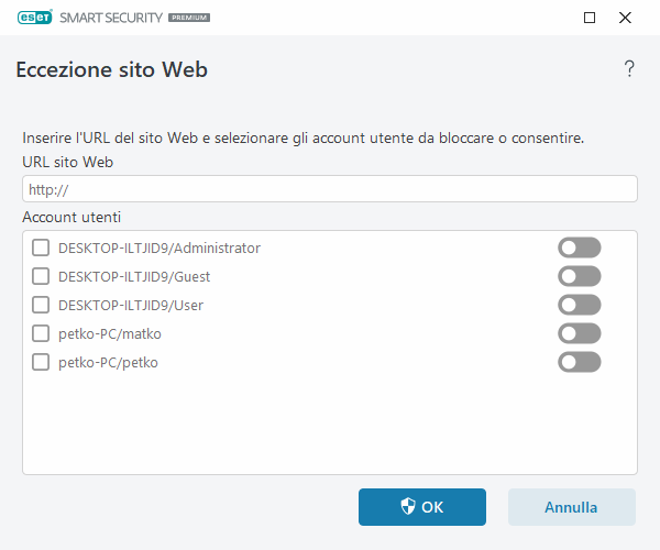 Eccezione sito Web