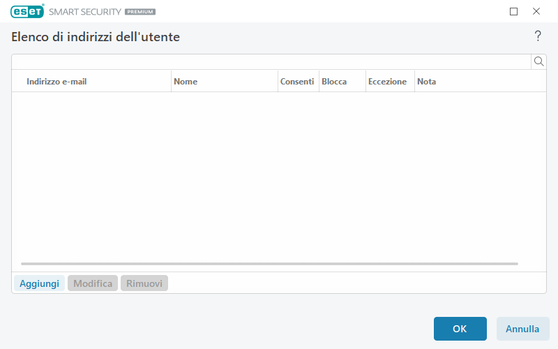 Elenco di indirizzi dell'utente