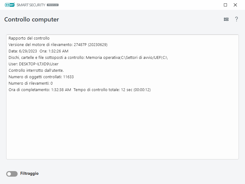 Rapporto scansioni computer Rapporto scansioni computer