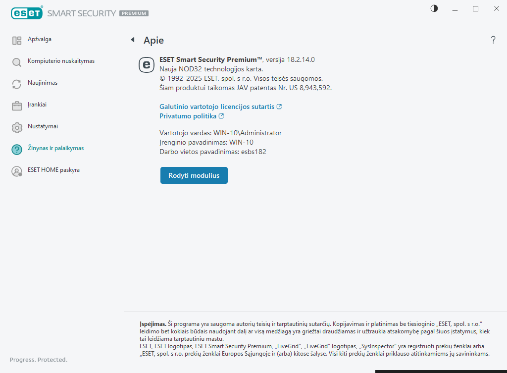 Išsami informacija apie įdiegtą versiją Išsami informacija apie įdiegtą versiją