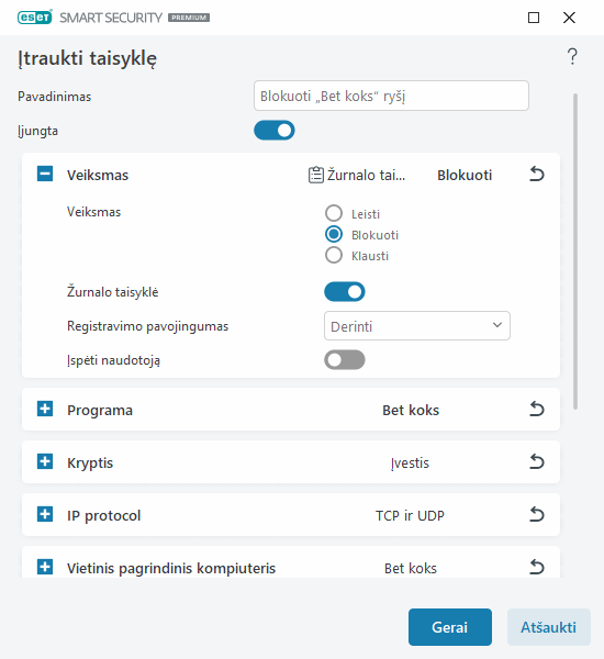 Įtraukti taisyklę Įtraukti taisyklę