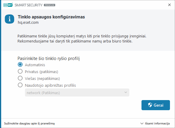 Tinklo apsaugos konfigūravimas Tinklo apsaugos konfigūravimas