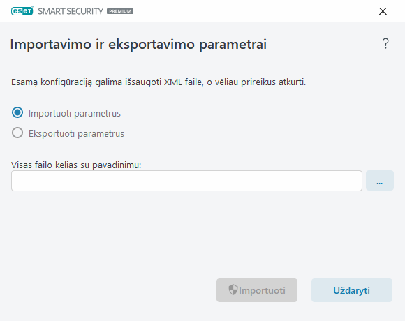 Parametrų importavimas ir eksportavimas