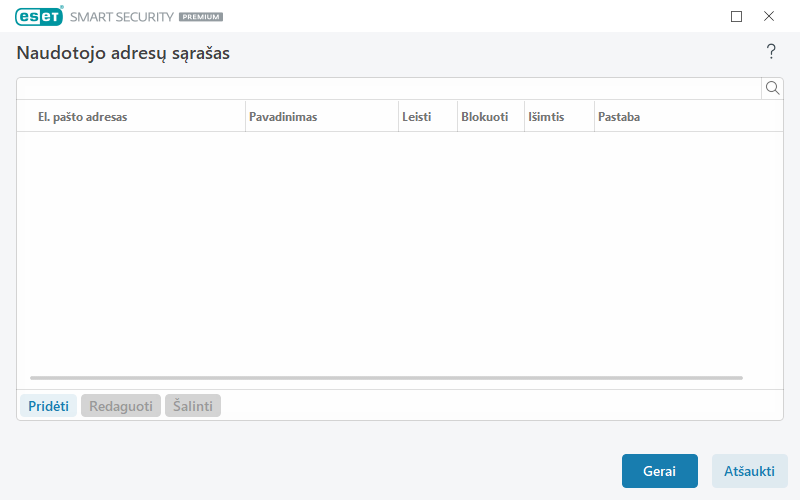 Naudotojo adresų sąrašas Naudotojo adresų sąrašas