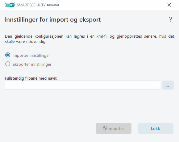 Importer og eksporter innstillinger