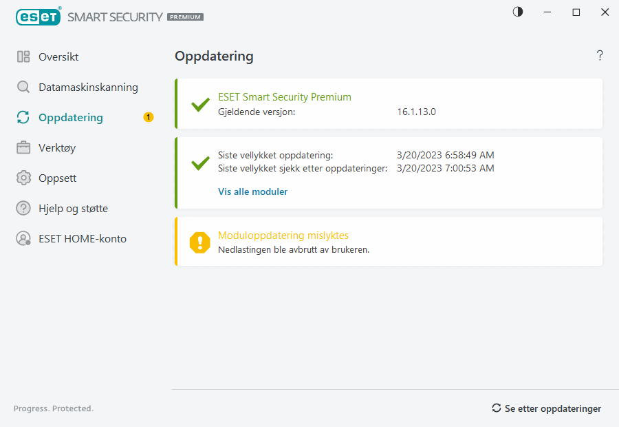 Moduloppdatering mislyktes