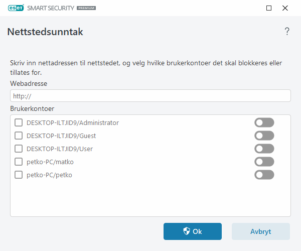 Nettstedsunntak Nettstedsunntak