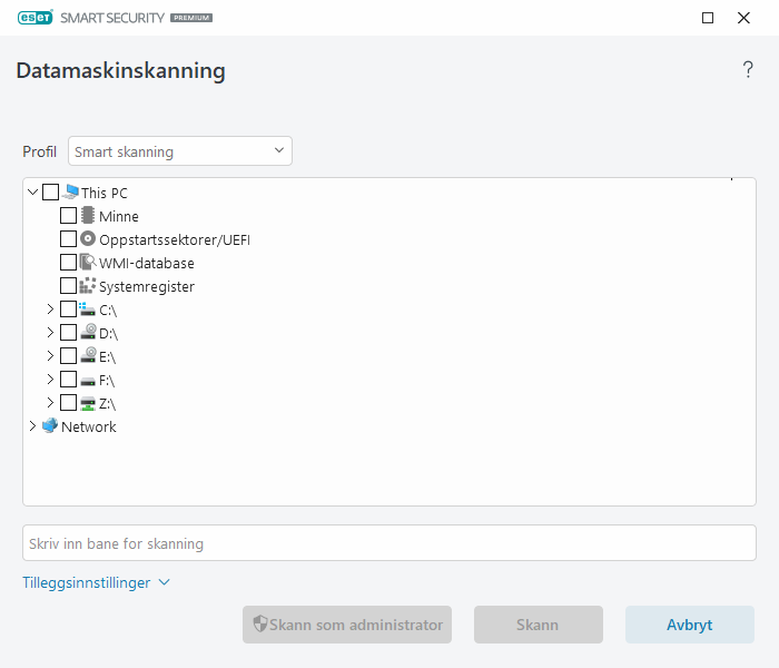 Egendefinert skanning
