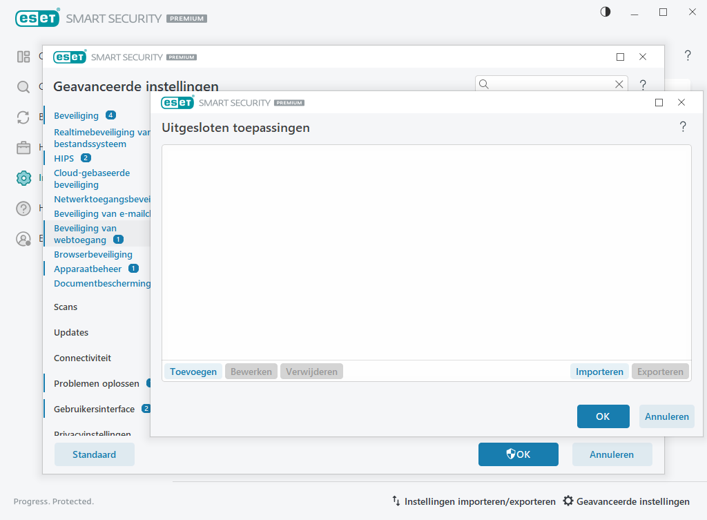 Uitgesloten toepassingen Uitgesloten toepassingen