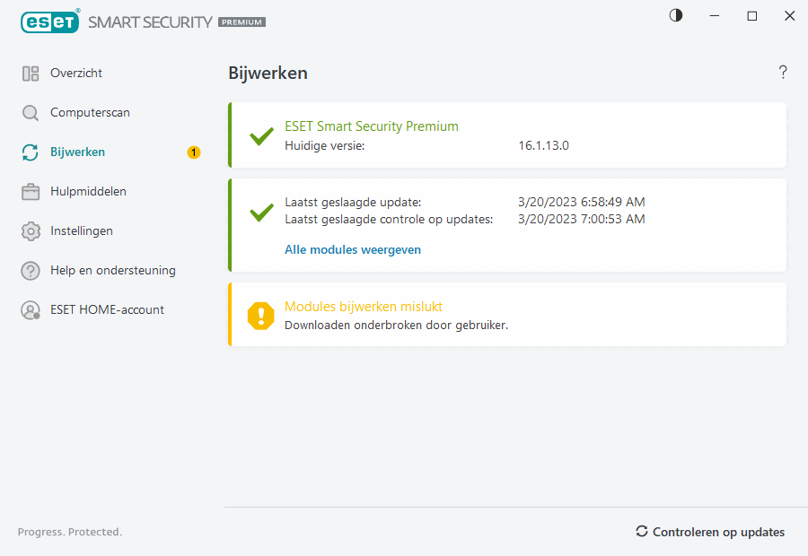 Modules bijwerken mislukt