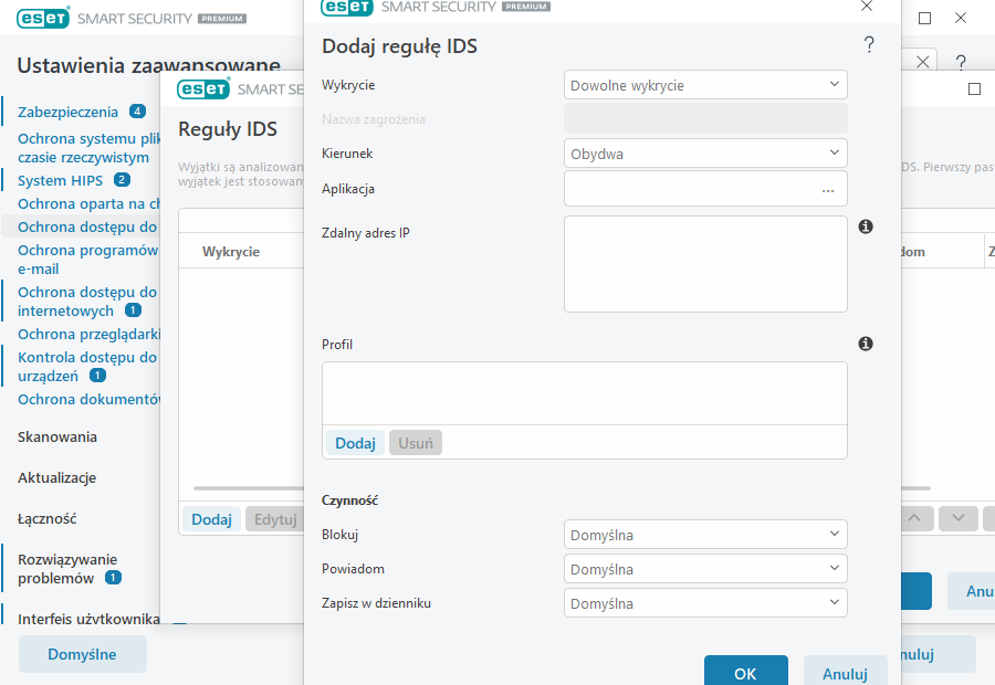 Dodaj regułę IDS Dodaj regułę IDS