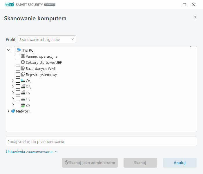 Skanowanie niestandardowe