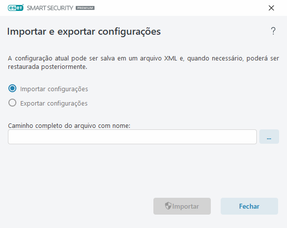Importar e exportar configurações Importar e exportar configurações