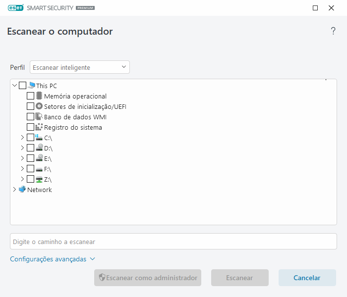 Escaneamento personalizado Escaneamento personalizado