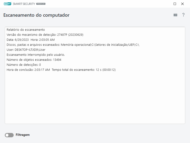 Relatório de rastreamento do computador
