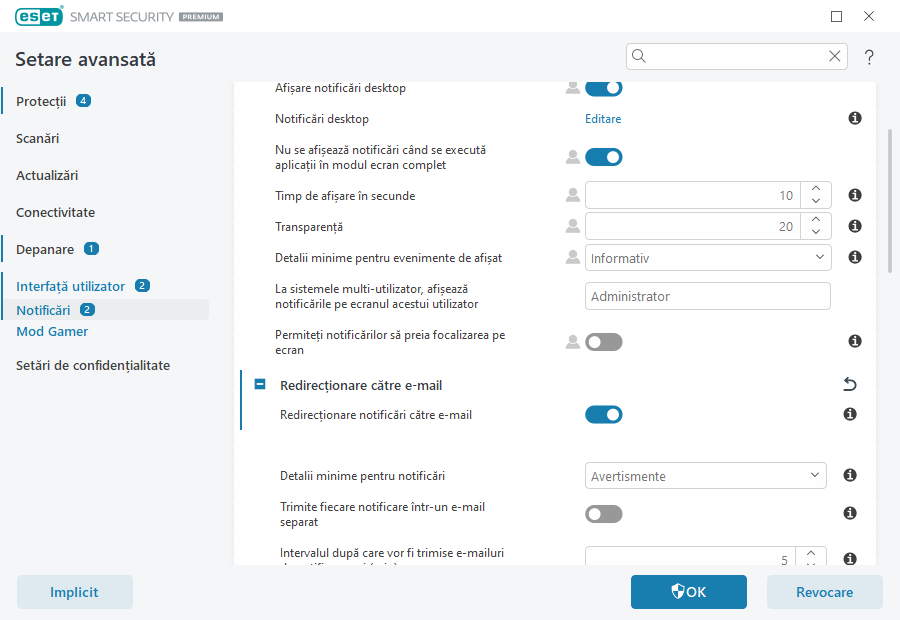 Redirecționarea notificărilor Redirecționarea notificărilor