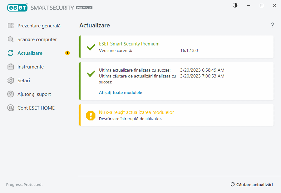 Nu s-a reuşit actualizarea modulelor