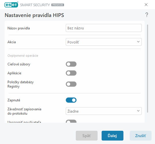 Nastavenie pravidiel HIPS