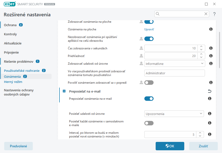 Preposielanie oznámení