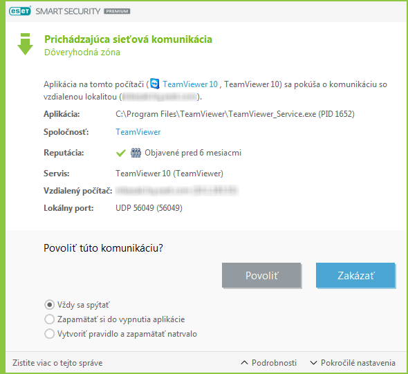 Prichádzajúca sieťová komunikácia