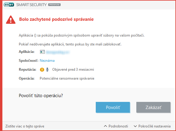 Bola zachytená potenciálna aktivita ransomvéru