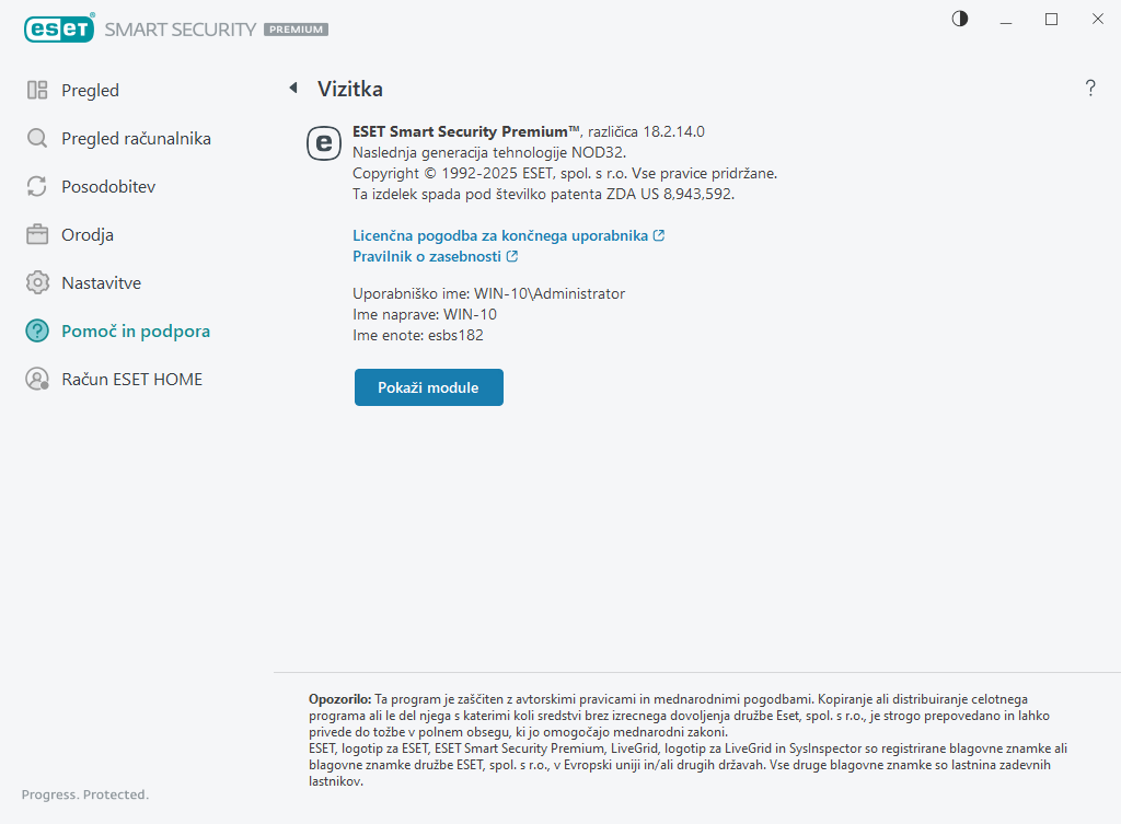 Podrobnosti o nameščeni različici Podrobnosti o nameščeni različici