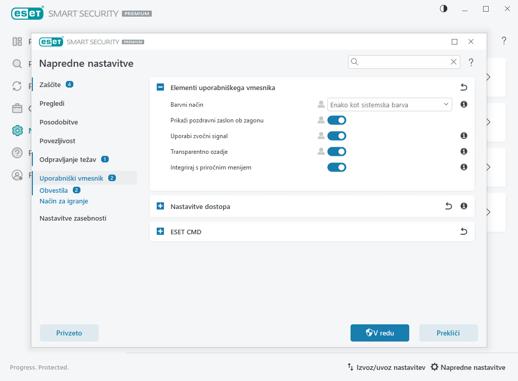 Elementi uporabniškega vmesnika Elementi uporabniškega vmesnika