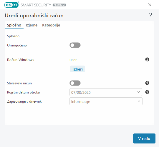 Uredi uporabniški račun