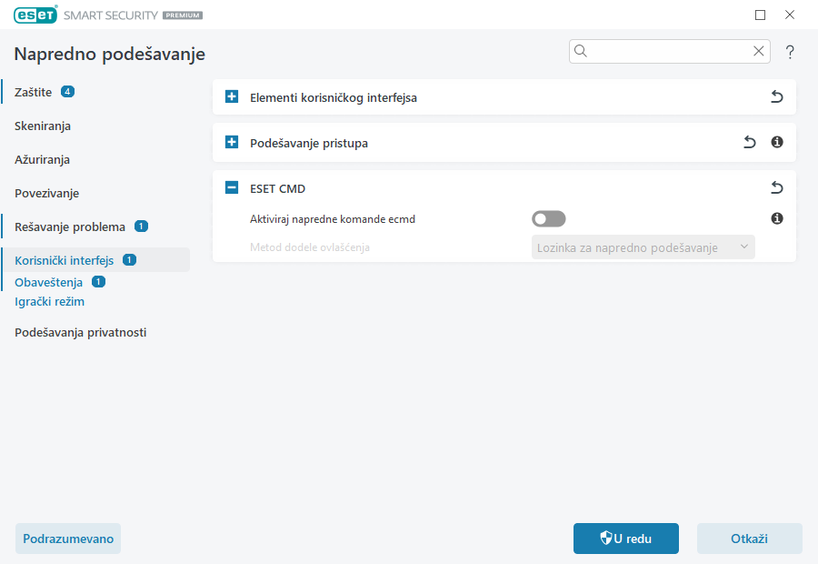 Podešavanje pristupa Podešavanje pristupa