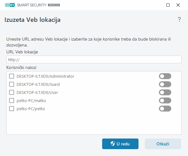 Izuzeta Veb lokacija