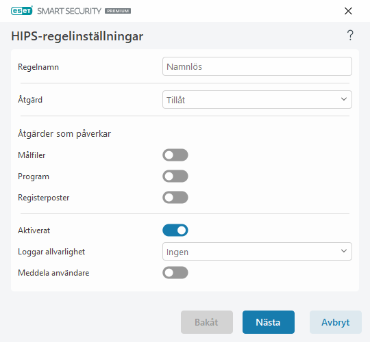 HIPS-regelinställningar HIPS-regelinställningar