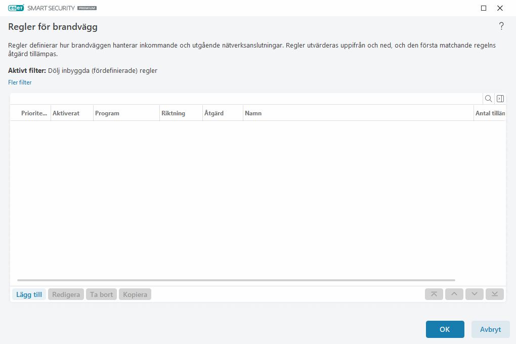 Regler för brandvägg Regler för brandvägg