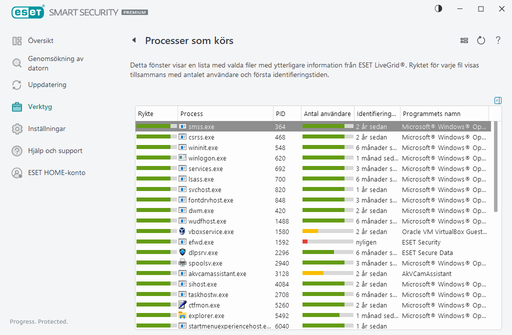 Processer som körs Processer som körs