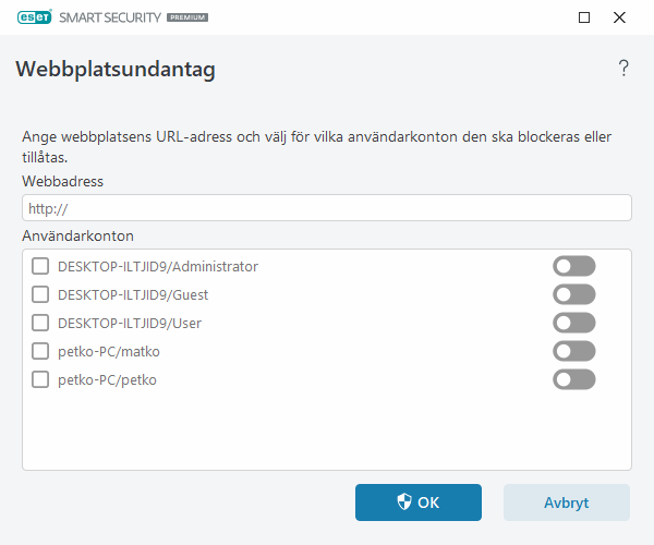 Webbplatsundantag Webbplatsundantag