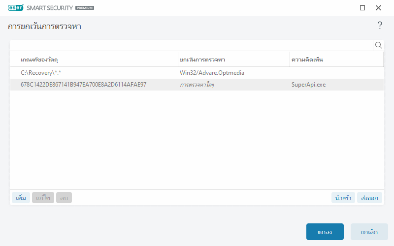 การยกเว้นการตรวจหา การยกเว้นการตรวจหา