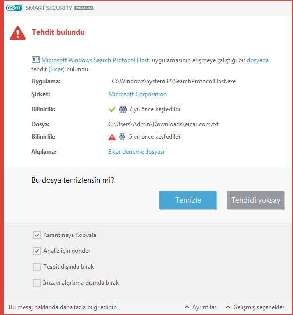 Tehdit bulundu Tehdit bulundu