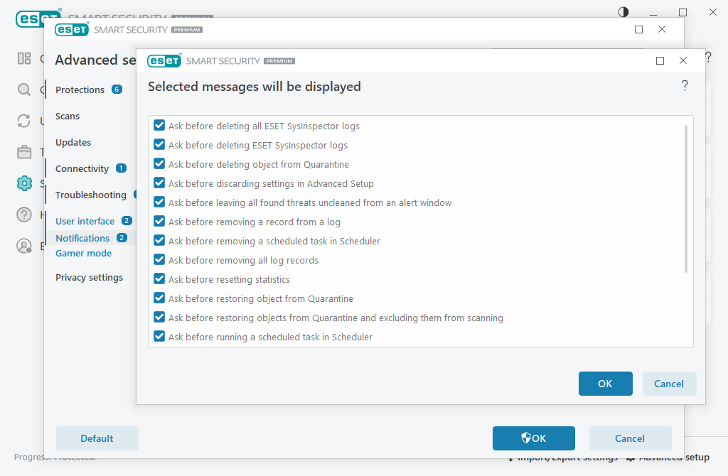 Confirmation messages
