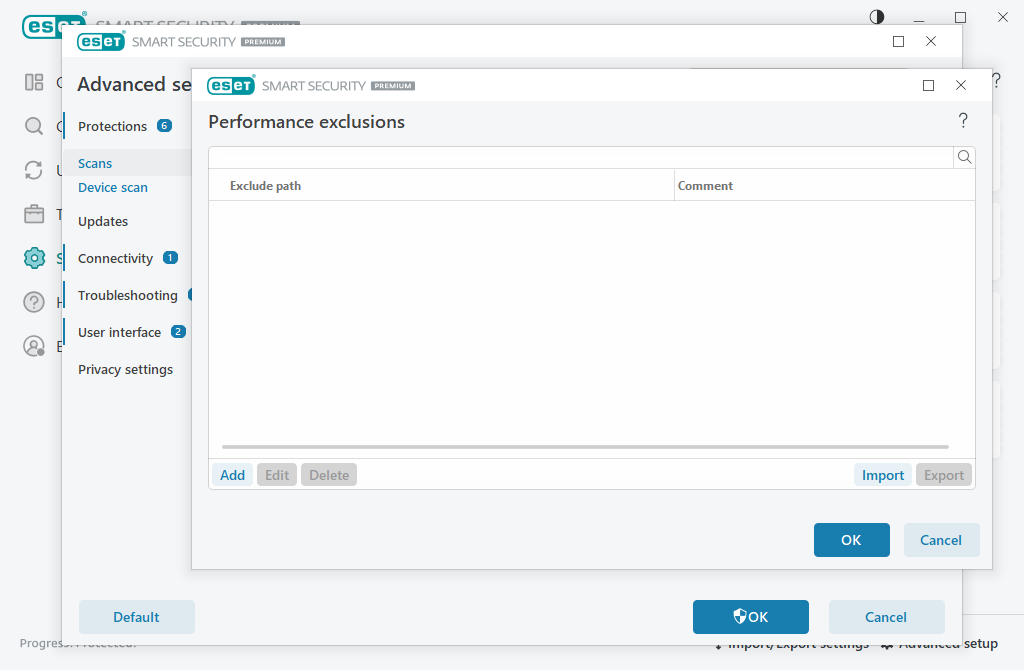 Performance exclusions Performance exclusions