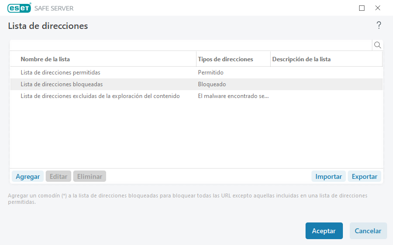 Lista de direcciones