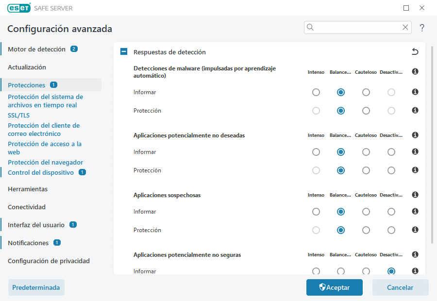 Respuestas de detección