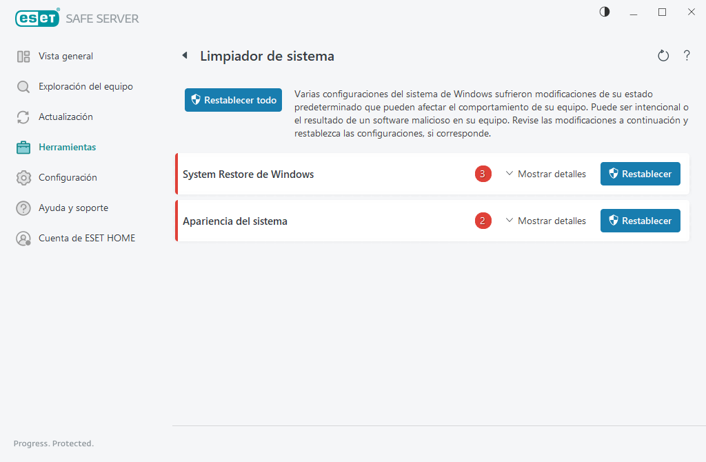 Restablecer la configuración del sistema
