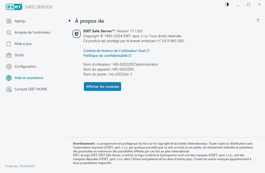 Informations détaillées sur la version installée Informations détaillées sur la version installée